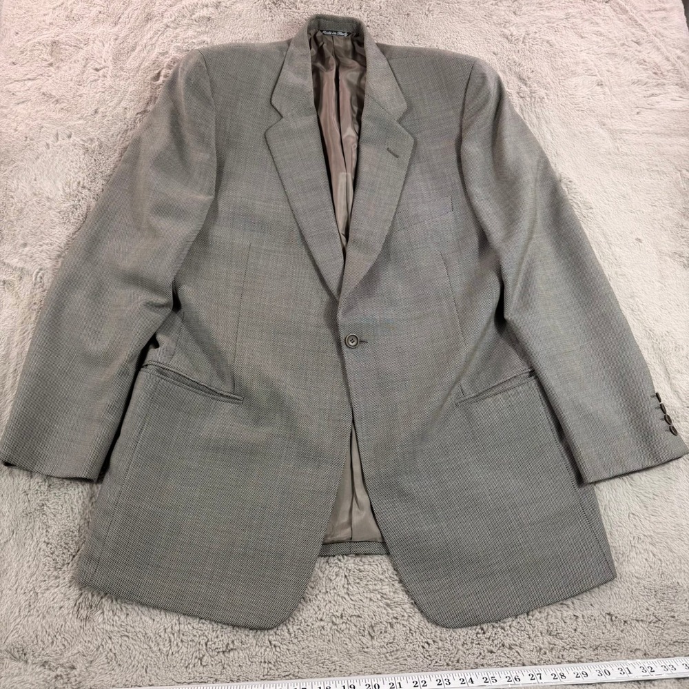 Calvin Klein Collection Mens‎ Wool Blazer Jacket Made Italy Gray Houndstooth 44L